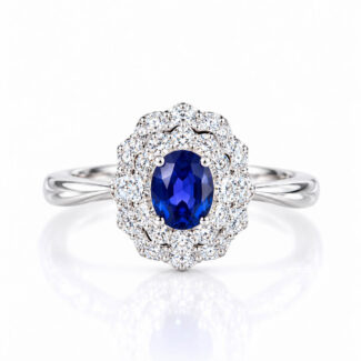 Halo setting oval cut lab grown sapphire engagement ring 03