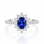 Halo setting oval cut lab grown sapphire engagement ring 04