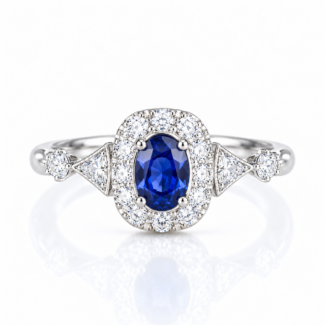 Halo setting oval cut lab grown sapphire engagement ring 06