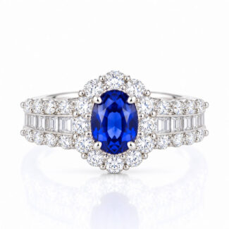 Halo setting oval cut lab grown sapphire engagement ring 07