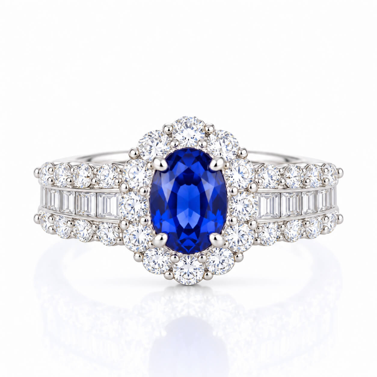 Halo setting oval cut lab grown sapphire engagement ring 07