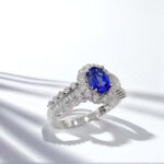 Halo setting oval cut lab grown sapphire engagement ring 07