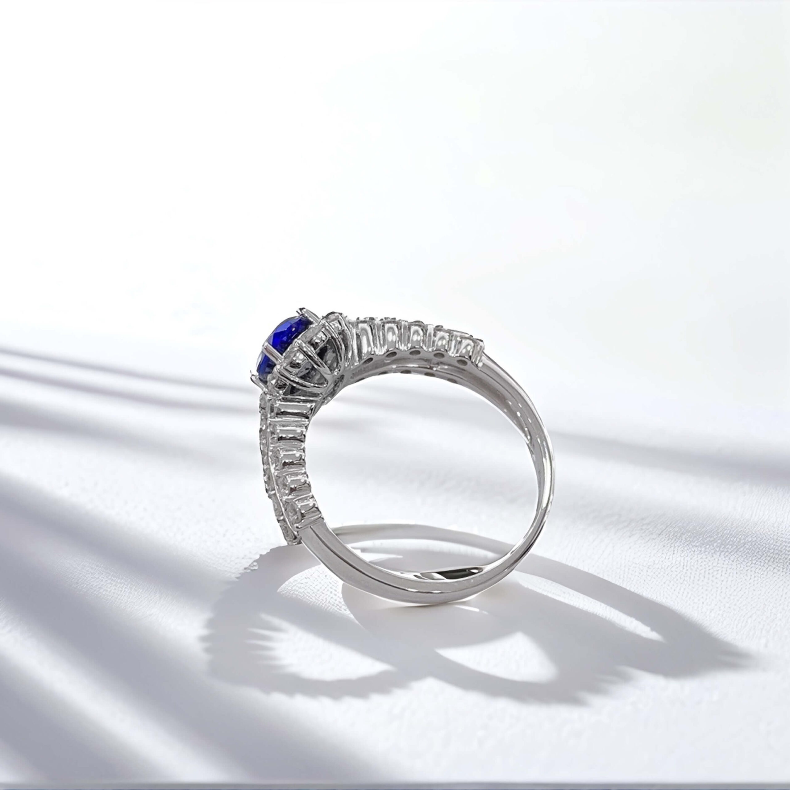 Halo setting oval cut lab grown sapphire engagement ring 07