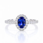 Halo setting oval cut lab grown sapphire engagement ring 01