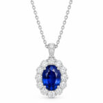 Halo setting oval cut lab grown sapphire pendant necklace 1 Halo setting oval cut lab grown sapphire pendant necklace 02