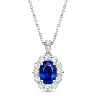 Halo setting oval cut lab grown sapphire pendant necklace 02