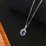 Halo setting oval cut lab grown sapphire pendant necklace 2 Halo setting oval cut lab grown sapphire pendant necklace 03