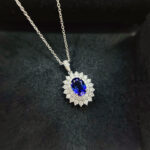 Halo setting oval cut lab grown sapphire pendant necklace 4 Halo setting oval cut lab grown sapphire pendant necklace 05