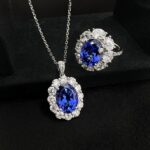 Halo setting oval cut lab grown sapphire pendant necklace 4 Halo setting oval cut lab grown sapphire pendant necklace 02
