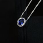 Halo setting oval cut lab grown sapphire pendant necklace 01