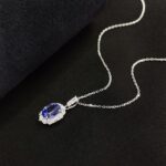 Halo setting oval cut lab grown sapphire pendant necklace 3 Halo setting oval cut lab grown sapphire pendant necklace 03