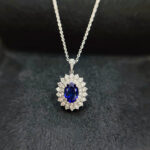 Halo setting oval cut lab grown sapphire pendant necklace 2 Halo setting oval cut lab grown sapphire pendant necklace 05