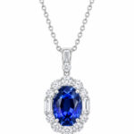 Halo setting oval cut lab grown sapphire pendant necklace 1 Halo setting oval cut lab grown sapphire pendant necklace 03