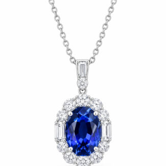 Halo setting oval cut lab grown sapphire pendant necklace 03