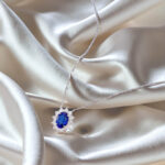 Halo setting oval cut lab grown sapphire pendant necklace 3 Halo setting oval cut lab grown sapphire pendant necklace 04