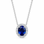 Halo setting oval cut lab grown sapphire pendant necklace 01