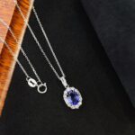 Halo setting oval cut lab grown sapphire pendant necklace 4 Halo setting oval cut lab grown sapphire pendant necklace 03