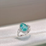 Halo setting pear cut lab grown Paraiba engagement ring 4 Halo setting pear cut lab grown Paraiba engagement ring 02