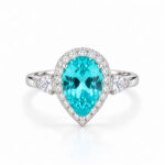 Halo setting pear cut lab grown Paraiba engagement ring 1 Halo setting pear cut lab grown Paraiba engagement ring 02