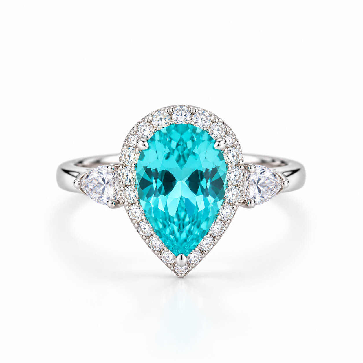 Halo setting pear cut lab grown Paraiba engagement ring 02 Halo setting pear cut lab grown Paraiba engagement ring 02