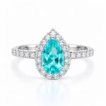 Halo setting pear cut lab grown Paraiba engagement ring 1 Halo setting pear cut lab grown Paraiba engagement ring 03