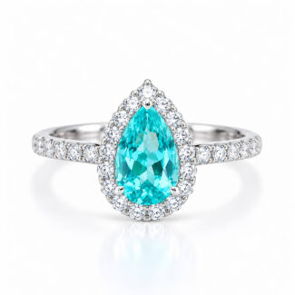 Halo setting pear cut lab grown Paraiba engagement ring 03