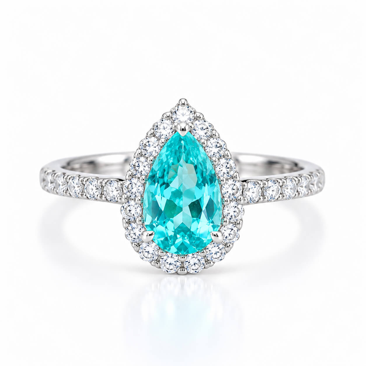 Halo setting pear cut lab grown Paraiba engagement ring 03 Halo setting pear cut lab grown Paraiba engagement ring 03