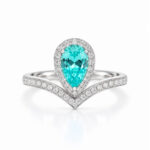 Halo setting pear cut lab grown Paraiba engagement ring 1 Halo setting pear cut lab grown Paraiba engagement ring 01