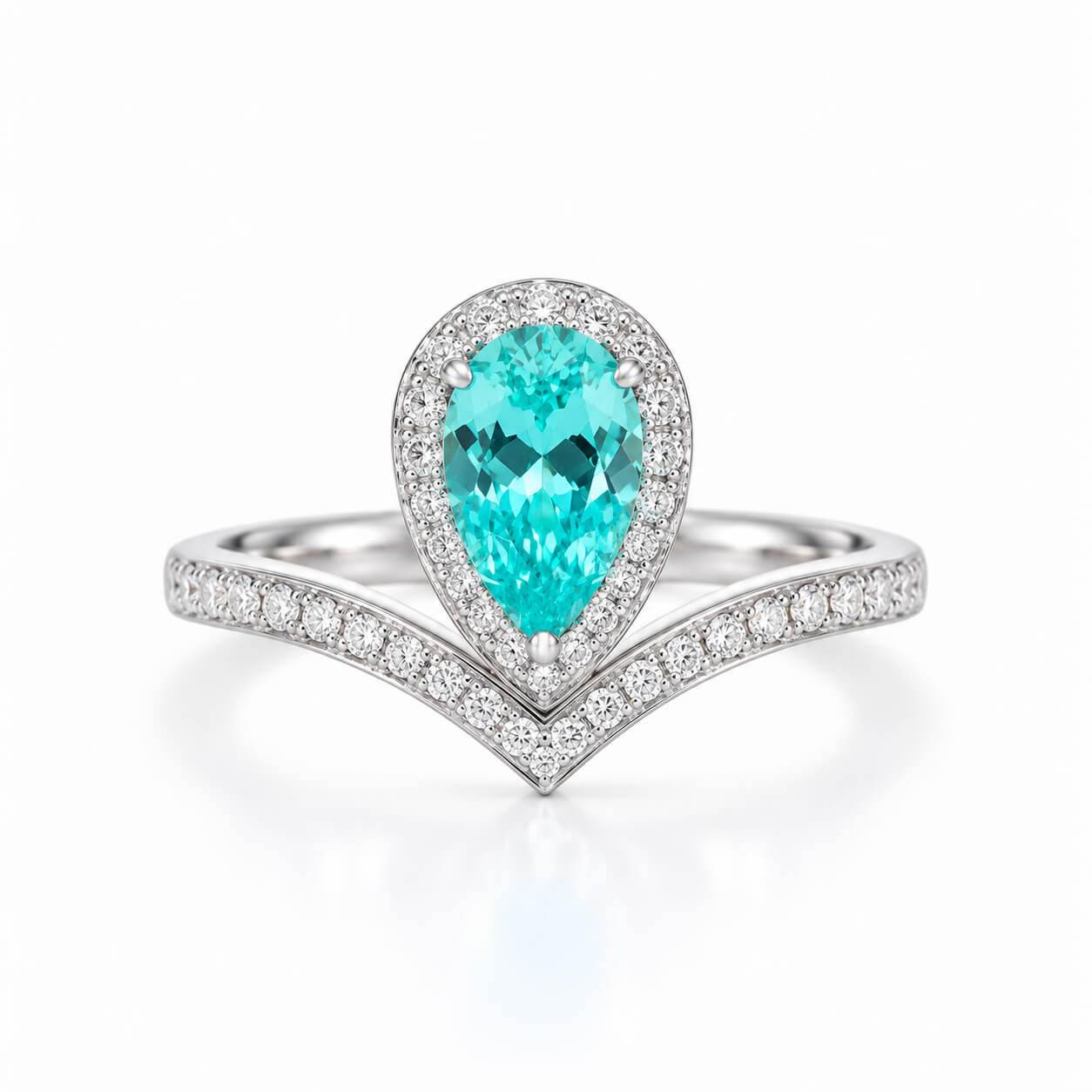 Halo setting pear cut lab grown Paraiba engagement ring 01 Halo setting pear cut lab grown Paraiba engagement ring 01