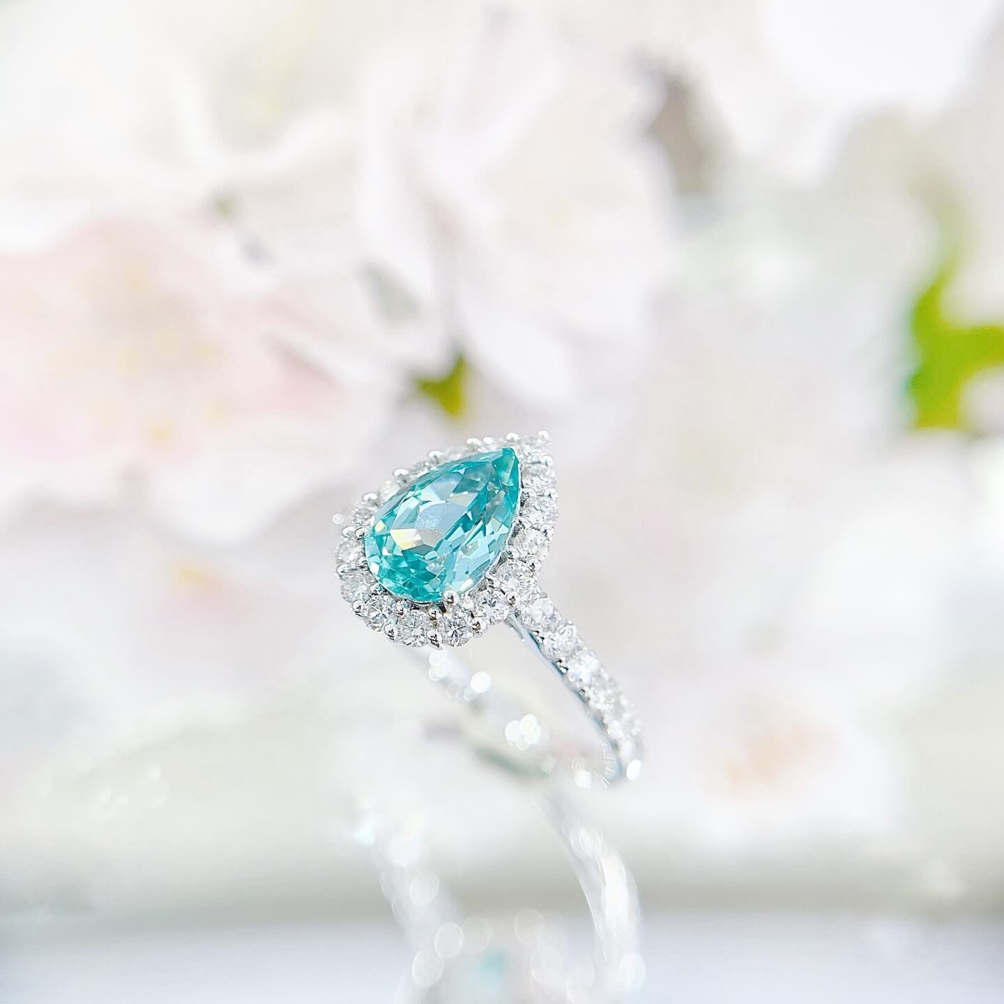 Halo setting pear cut lab grown Paraiba engagement ring 03 Halo setting pear cut lab grown Paraiba engagement ring 03