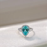 Halo setting pear cut lab grown Paraiba engagement ring 2 Halo setting pear cut lab grown Paraiba engagement ring 02