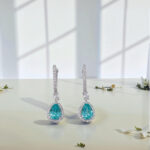 Halo setting pear cut lab grown Paraiba hoop earrings 3 Halo setting pear cut lab grown Paraiba hoop earrings