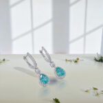 Halo setting pear cut lab grown Paraiba hoop earrings 5 Halo setting pear cut lab grown Paraiba hoop earrings