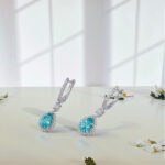 Halo setting pear cut lab grown Paraiba hoop earrings 4 Halo setting pear cut lab grown Paraiba hoop earrings