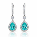 Halo setting pear cut lab grown Paraiba hoop earrings 1 Halo setting pear cut lab grown Paraiba hoop earrings