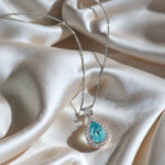 Halo setting pear cut lab grown paraiba pendant necklace 02