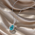 Halo setting pear cut lab grown paraiba pendant necklace 3 Halo setting pear cut lab grown paraiba pendant necklace 01