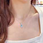 Halo setting pear cut lab grown paraiba pendant necklace 02