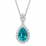 Halo setting pear cut lab grown paraiba pendant necklace 1 Halo setting pear cut lab grown paraiba pendant necklace 01