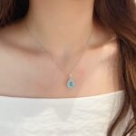 Halo setting pear cut lab grown paraiba pendant necklace 03