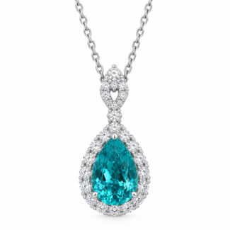 Halo setting pear cut lab grown paraiba pendant necklace 01