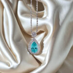 Halo setting pear cut lab grown paraiba pendant necklace 02
