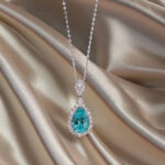 Halo setting pear cut lab grown paraiba pendant necklace 2 Halo setting pear cut lab grown paraiba pendant necklace 01