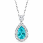 Halo setting pear cut lab grown paraiba pendant necklace 02