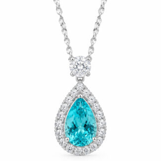 Halo setting pear cut lab grown paraiba pendant necklace 02