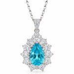 Halo setting pear cut lab grown paraiba pendant necklace 03