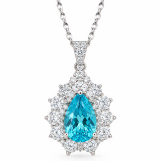 Halo setting pear cut lab grown paraiba pendant necklace 03