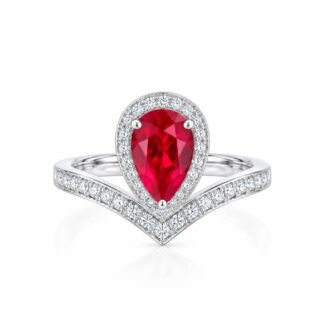 Accueil 30 Halo setting pear cut lab grown ruby engagement ring