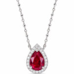 Halo setting pear cut lab grown ruby pendant necklace 1 Halo setting pear cut lab grown ruby pendant necklace 02