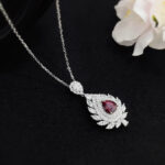 Halo setting pear cut lab grown ruby pendant necklace 01